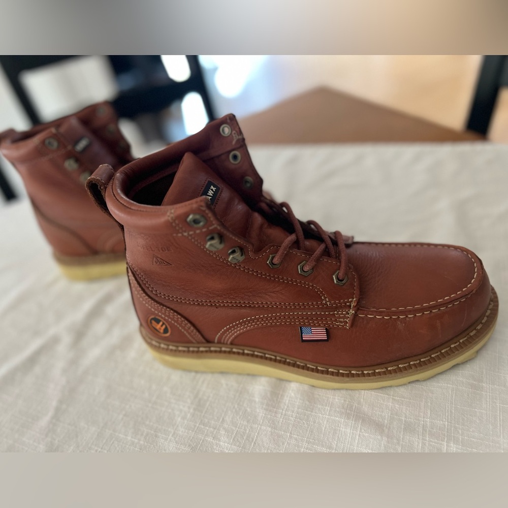 HAWX MEN'S USA MOC WEDGE VALUE WORK BOOTS - STEEL TOE Size 9.5